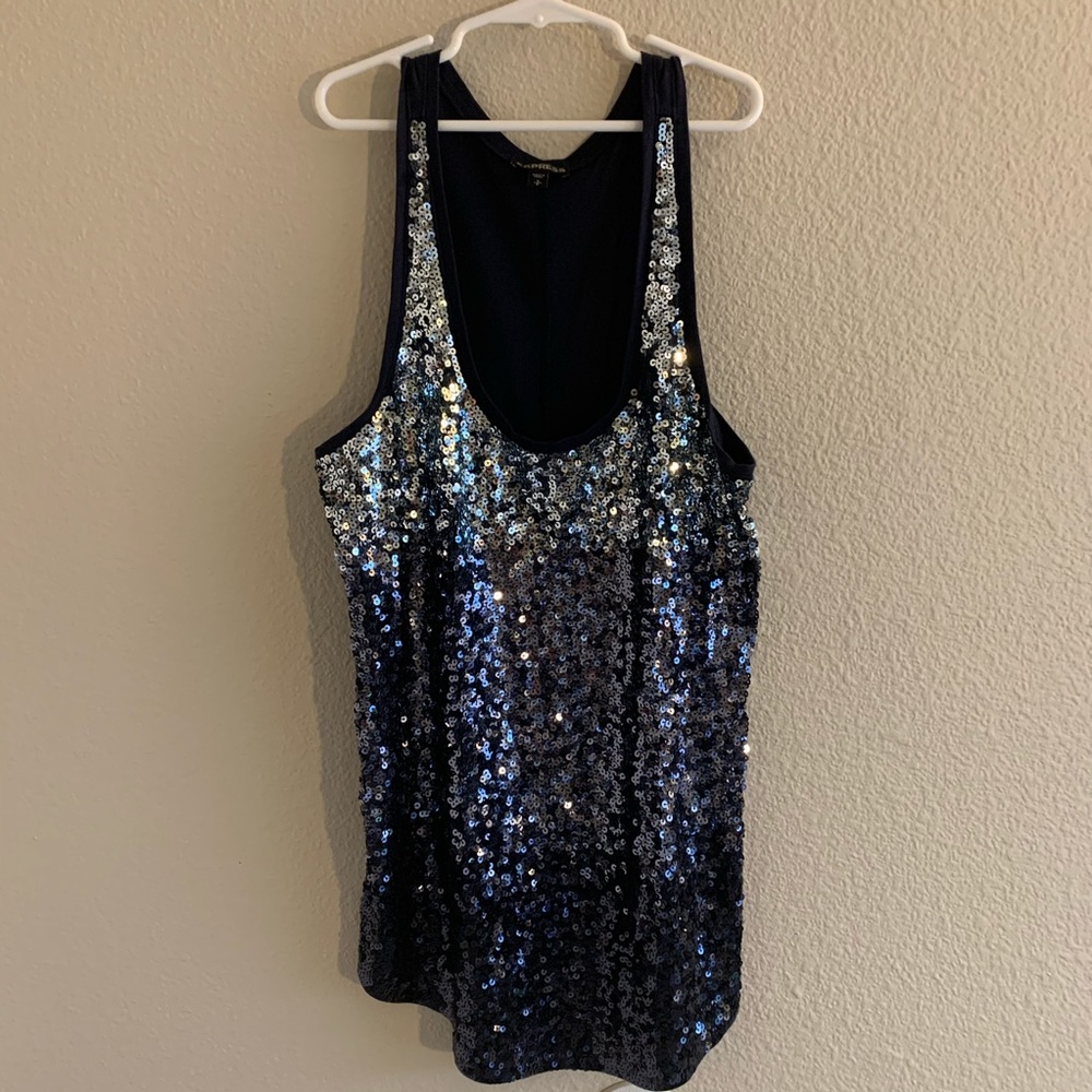 Express Navy Ombré Sequin Racerback Tank